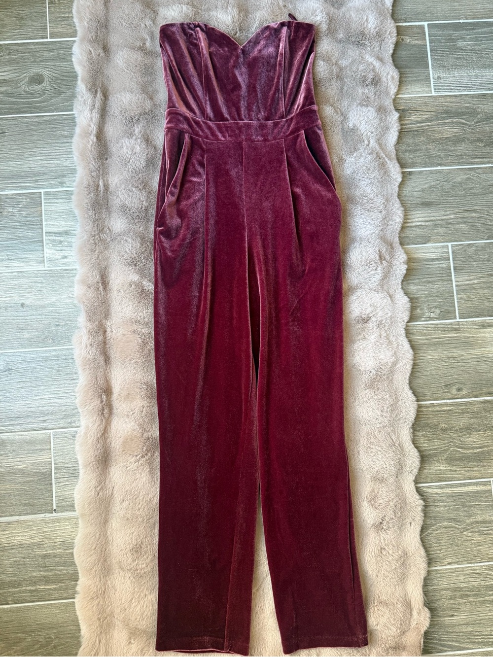 NWT Express red velvet strapless jumpsuit, size 0